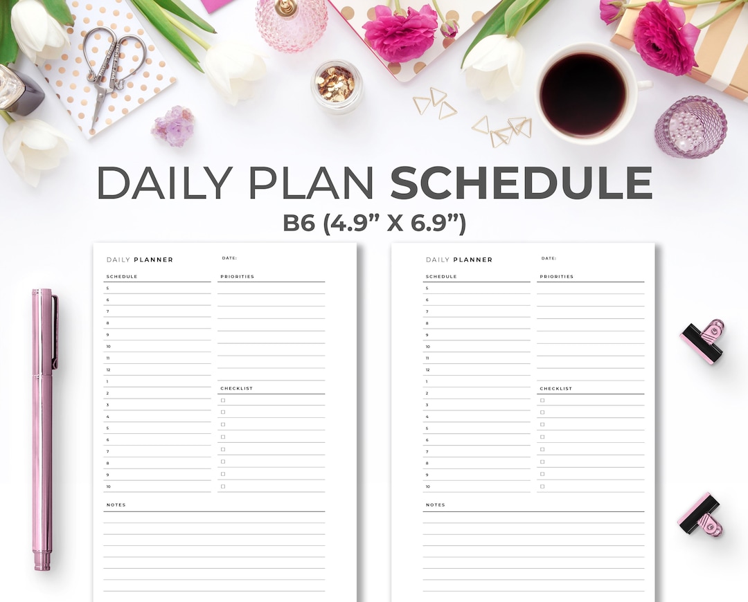 Daily Planner Printable B6 Inserts Minimal Daily Planner With Schedule ...