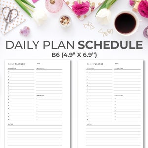 Daily Planner Printable B6 Inserts | Minimal Daily Planner with Schedule and Notes Insert