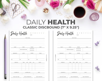 Daily Health and Fitness Tracker Inserts Printable for Classic Happy Planner | Printable Minimal Wellness Planner Pages Classic Discbound