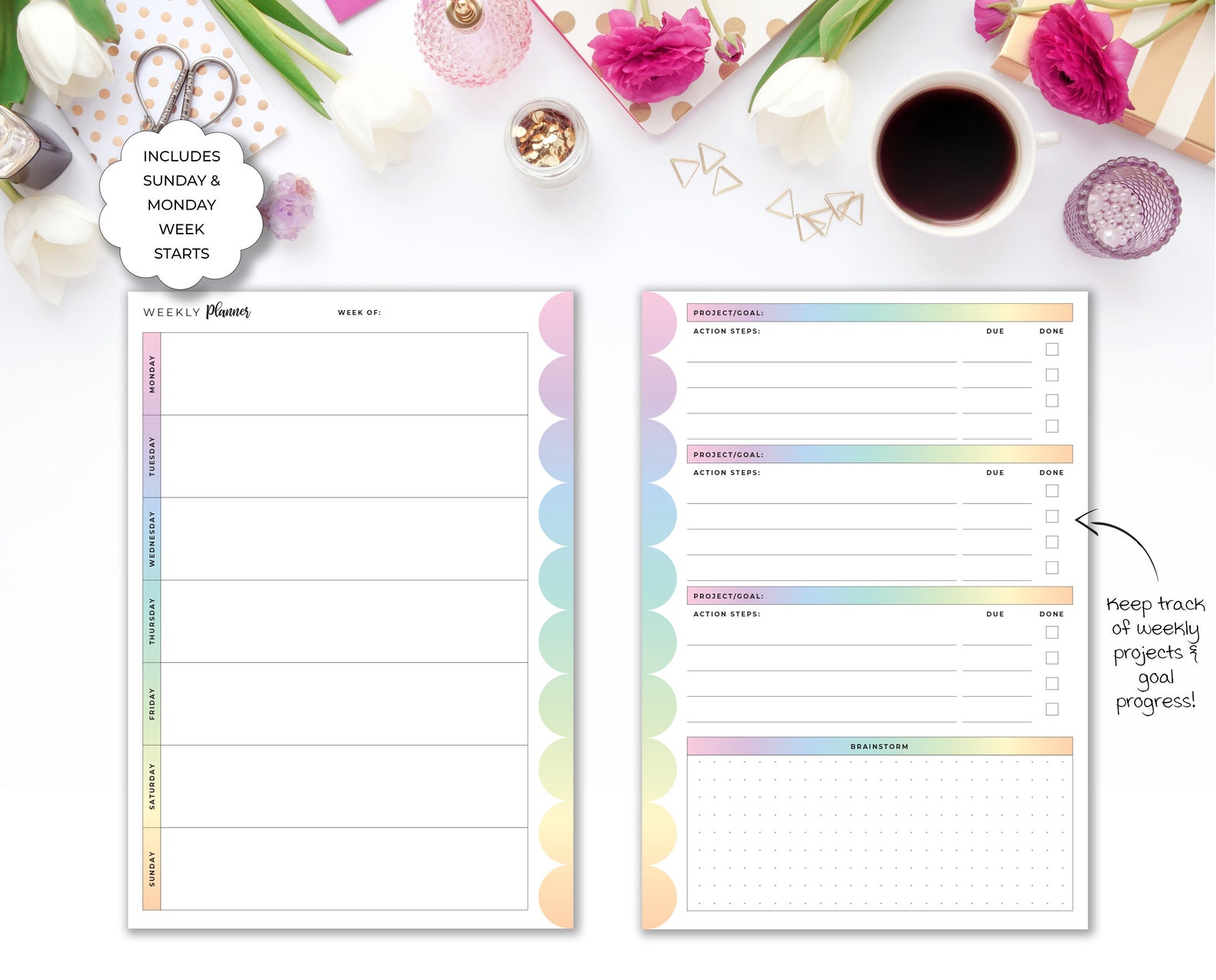 Productivity Planner Bundle Inserts A5 & Half Letter | Rainbow Project ...