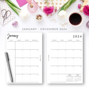 2024 Minimal B6 Printable Monthly Calendar Insert on Two Pages With ...