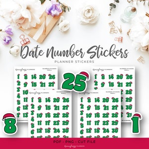 Printable Santa Hat Date Number Planner Stickers - Small (A05S)