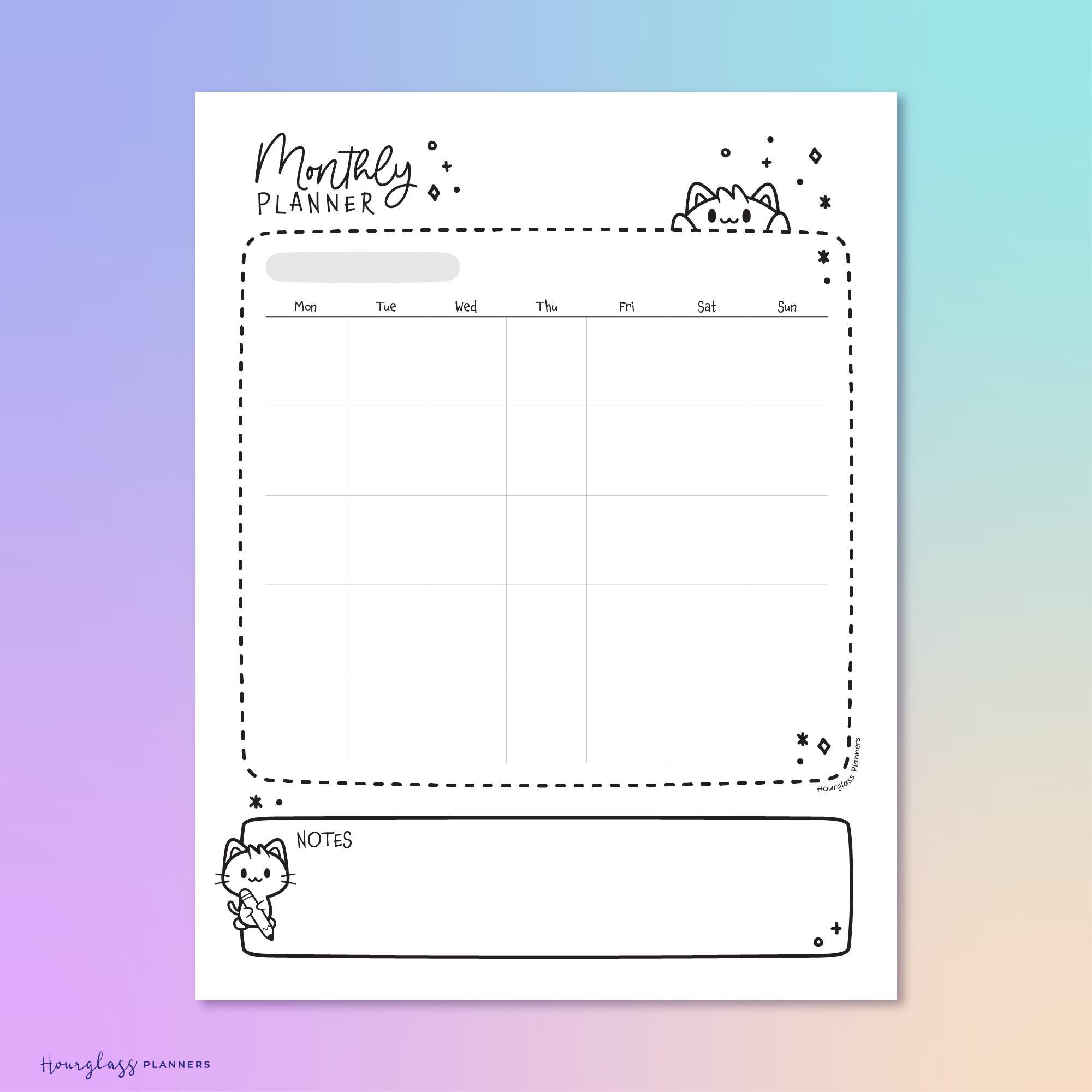Kawaii Cat Monthly Planner: Printable A4 A5 Letter Size (PDF Download ...