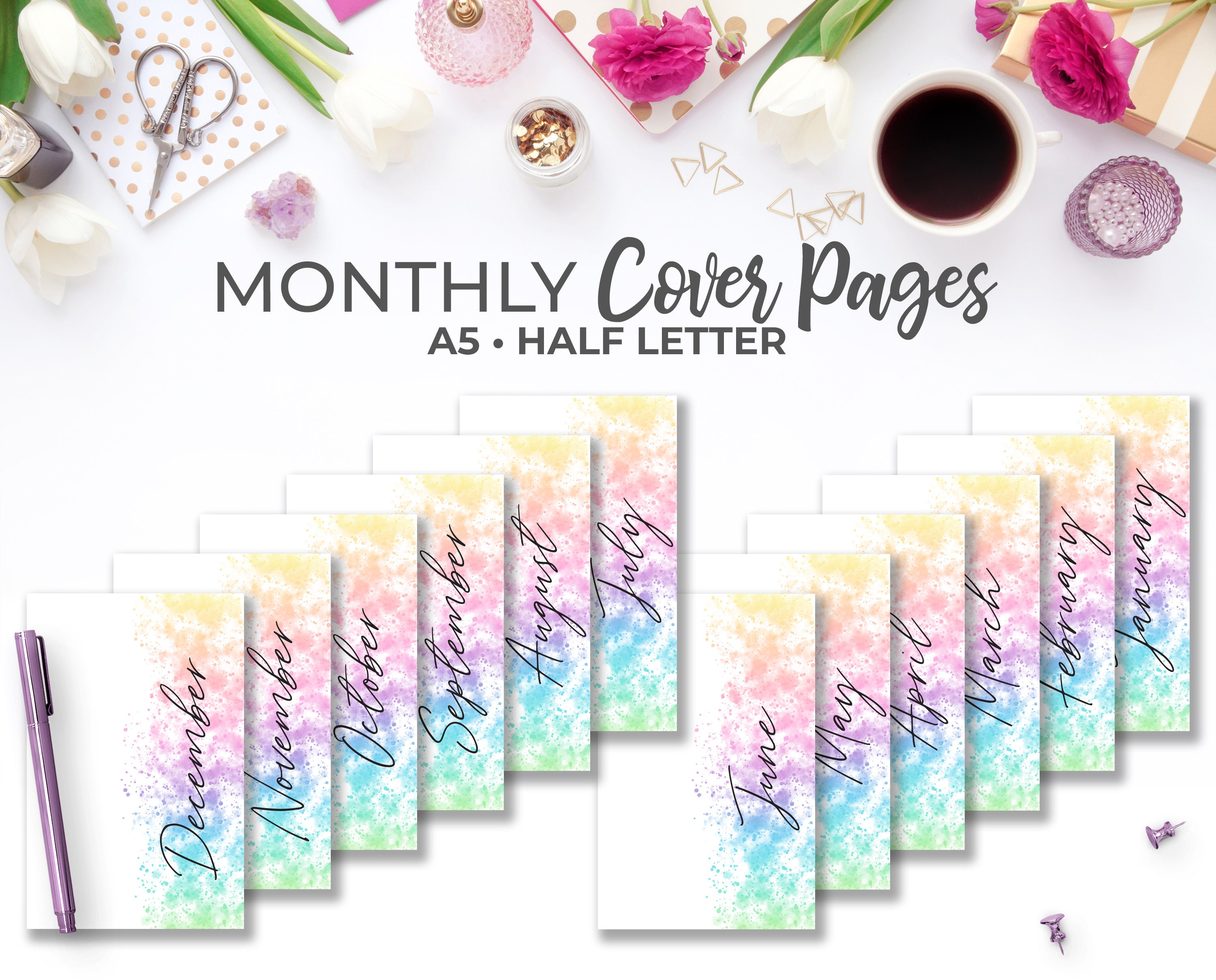 A5 & Half Letter Printable Rainbow Cloud Planner Accessories Kit Planner  Dividers, Inserts, Stickers, Bookmarks, Memo Pads More 