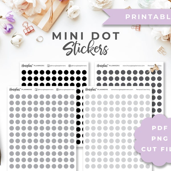 Printable Mini Dot Stickers in Black and Grey Colors