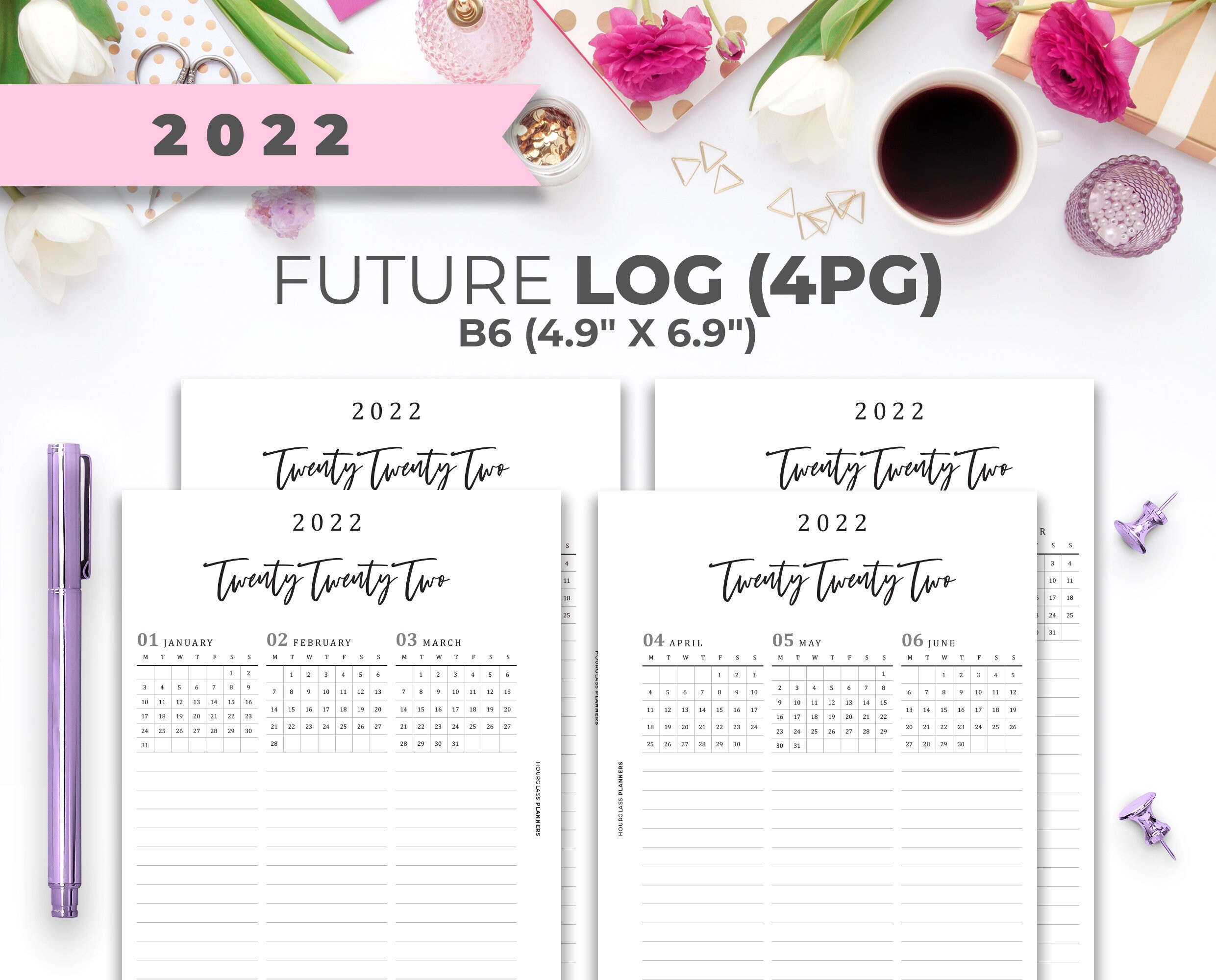 b6 2022 future log insert printable dated 2022 minimal etsy canada
