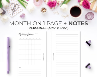 Minimal Monthly Planner Insert with Notes (Personal Size) (Digital Download)