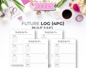 B6 2024 Future Log on 4 PG Insert Printable | Dated 2024 Minimal Printable Calendar Planner Pages