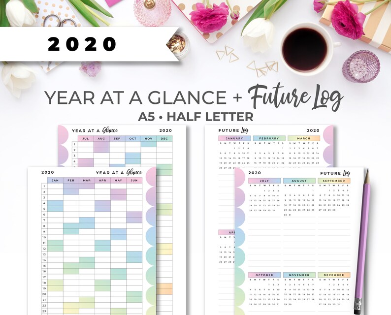 A5 Half Letter Size Printable 2020 Year At A Glance 12 Month Etsy