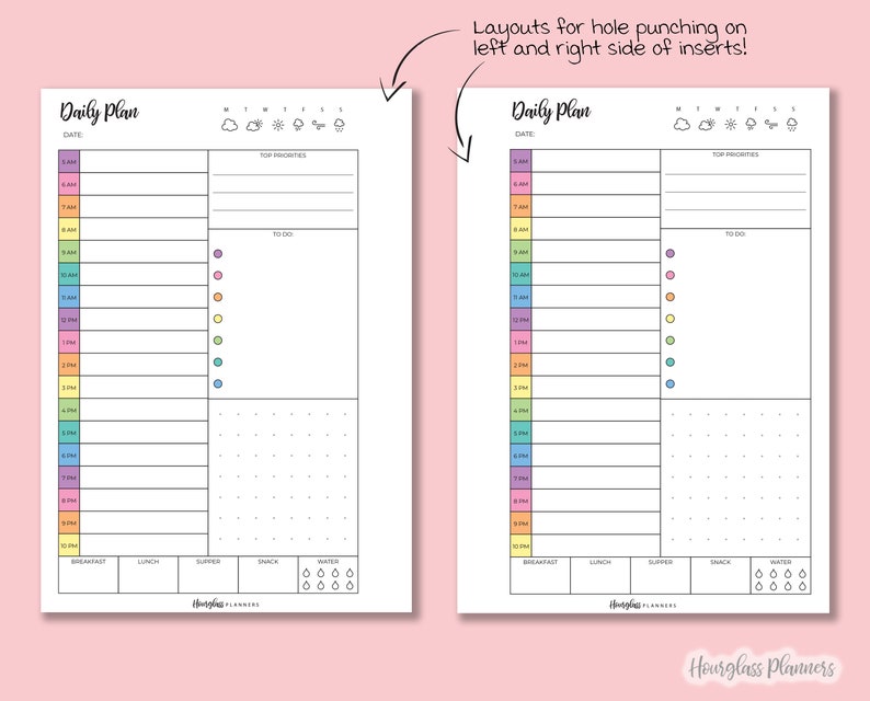 Rainbow A6 Printable Daily Planner Inserts Undated on One Page Etsy