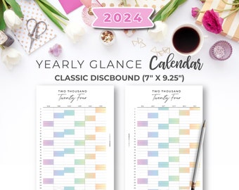 2024 Yearly Planner Printable Inserts for Classic Happy Planner | Rainbow Year at a Glance Calendar Planner Pages