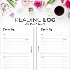 Reading Log Printable A6 Insert | Minimal Book Tracker & Review Planner Pages