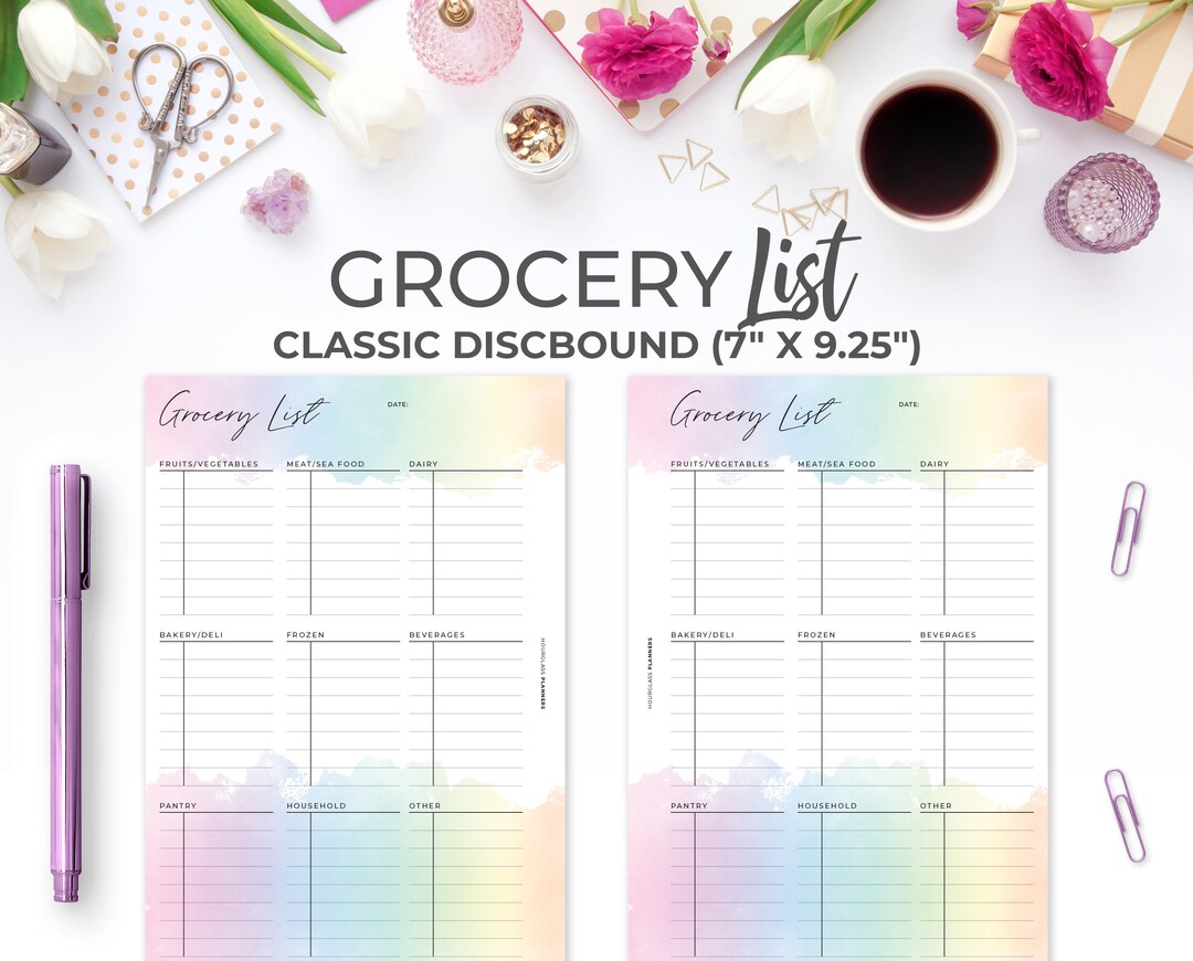 Grocery List Printable Inserts for Classic Happy Planner Size Rainbow ...