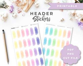Printable Rainbow Watercolor Brushstroke Header Stickers - Set 2