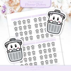 Afdrukbare Garbage Day-stickers | Plannerstickers voor Pixel en Lumi Karwei | Leuke prullenbakherinneringsstickers
