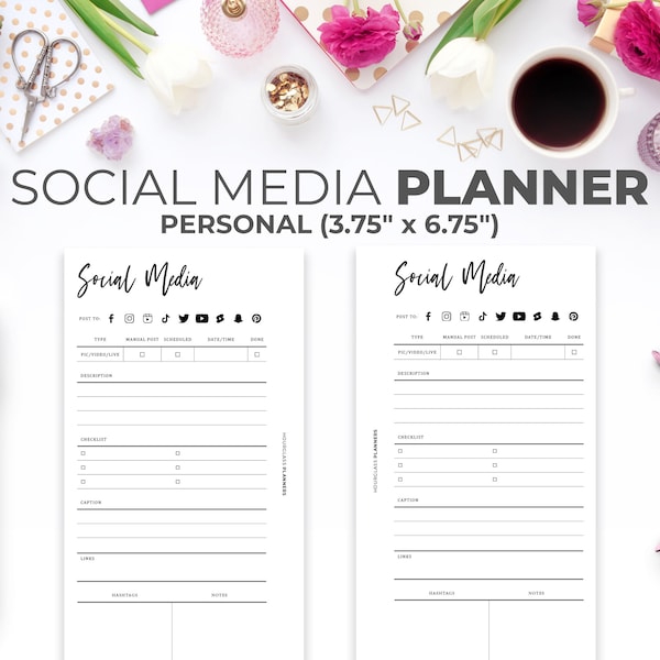 Social Media Planner Personal Size Printable Insert | Minimal Social Media Content Planner Pages