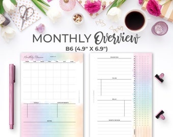 B6 Monthly Planner Insert: Rainbow Overview (Digital Download)