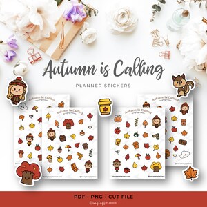 Kawaii Herbst Sticker zum ausdrucken | Saisonales niedliche Kawaii Charakter Aufkleber