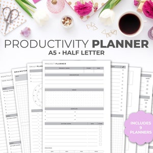 El paquete productivity Planner inserta A5 & Half Letter / Minimal Project and Goal Planner Pages Kit