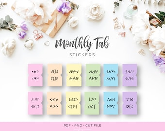 Printable Rainbow Monthly Tab Stickers