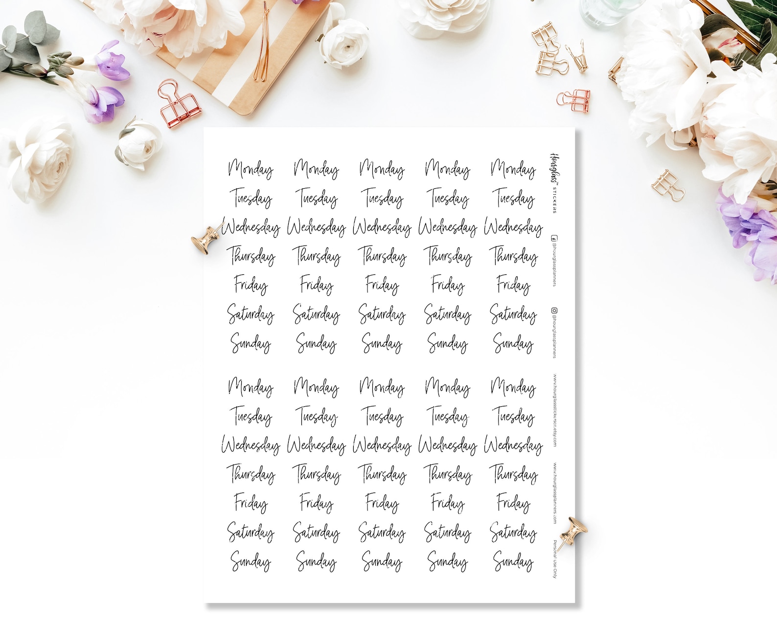 Days of the Week Script Text Planner Stickers Printable Week | Etsy Canada
