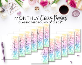 Rainbow Watercolor Monthly Planner Dividers: Classic Happy Planner Inserts (PDF)