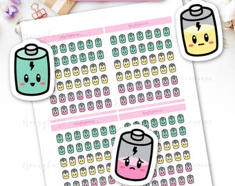 Kawaii Battery Energy Level Stickers, Mood Tracker Planner (Digital Download)