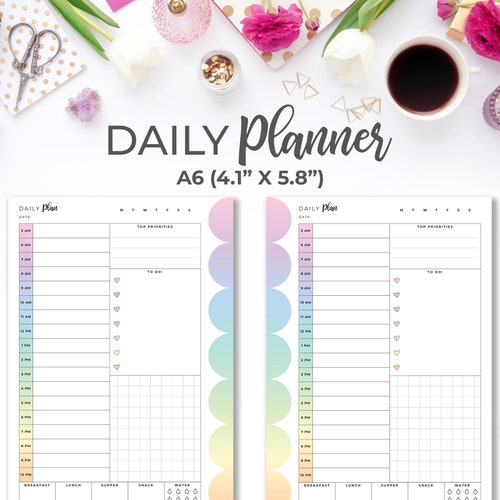 Daily Planner A6 Insert Timed Printable Rainbow Daily Etsy