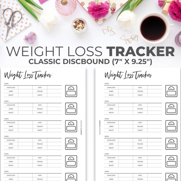 Weight Loss Tracker Insert for Classic Happy Planner | Minimal Printable Fitness Tracker Planner Pages for Classic Discbound 7" X 9.25"