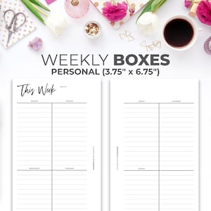 Week on 2 Two Pages Planner Personal Inserts | Printable Undated Minimal Weekly Box Planner On 2 Pages