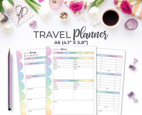 A6 Travel Planner Inserts in Pastel Rainbow Colors | Etsy