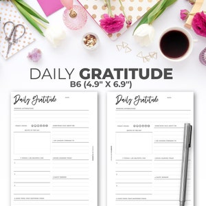 B6 Inserción del planificador diario de gratitud / Páginas mínimas imprimibles del diario de gratitud diaria
