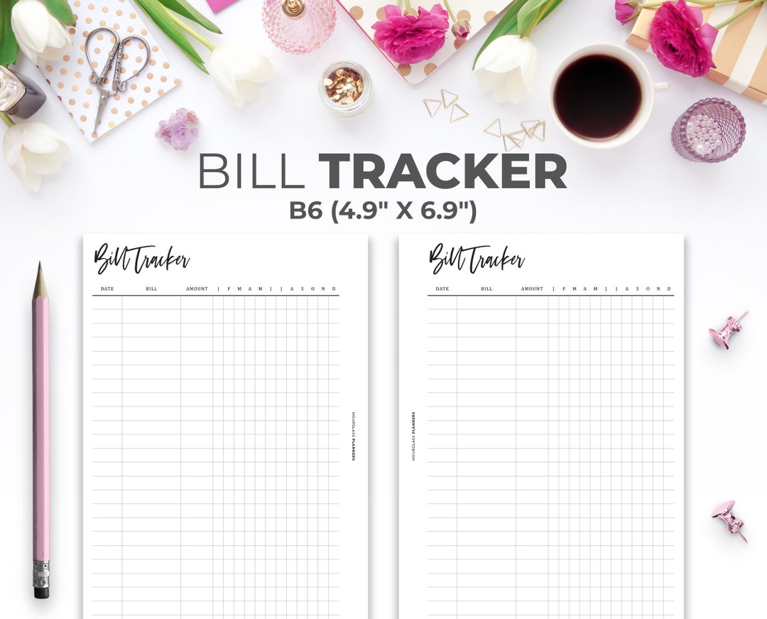Yearly Bill Tracker B6 Insert | Minimal Printable Yearly Finance ...
