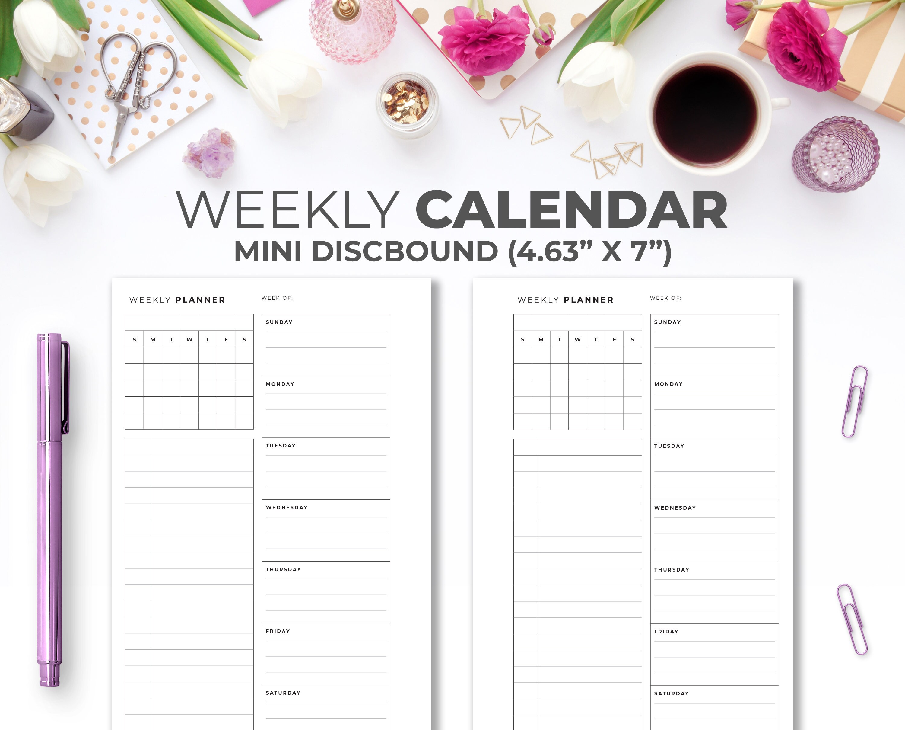 Mini Discbound 4.63 X 7 Printable Minimal Week On Etsy