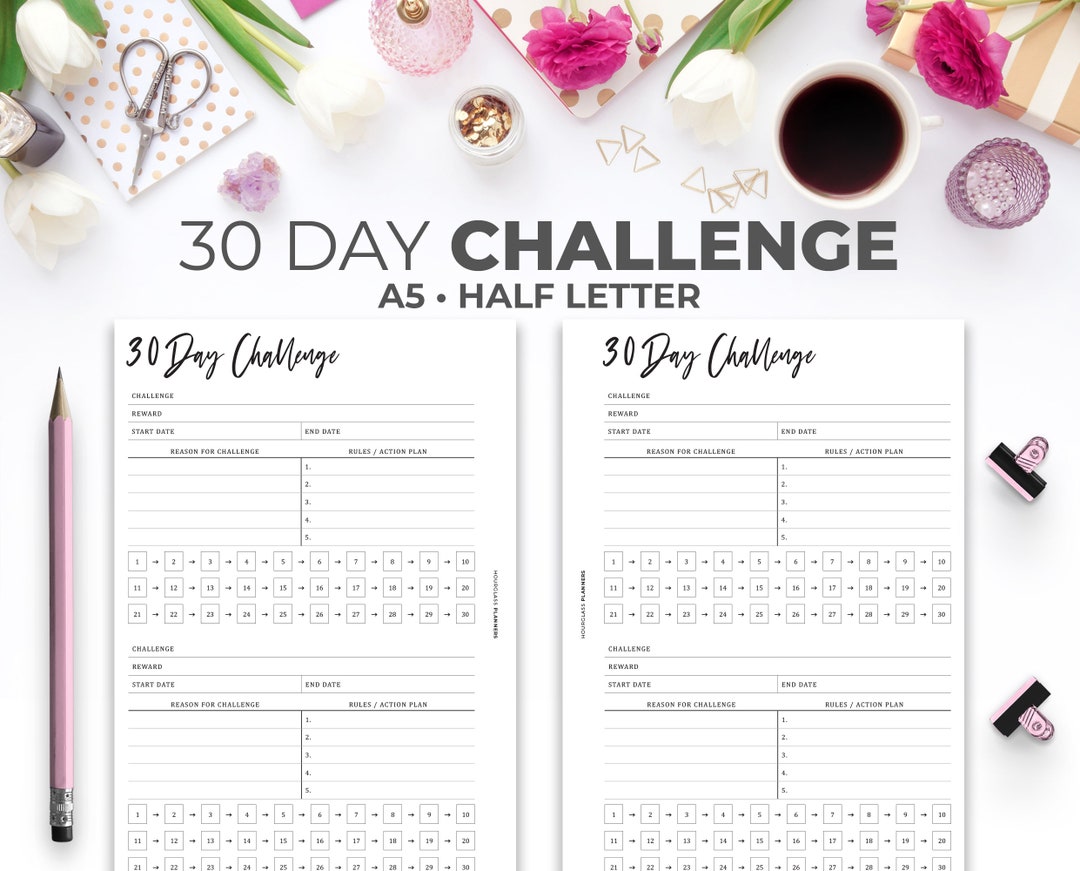 30 Day Challenge Tracker Printable: A5 & Half Letter (PDF) - Etsy