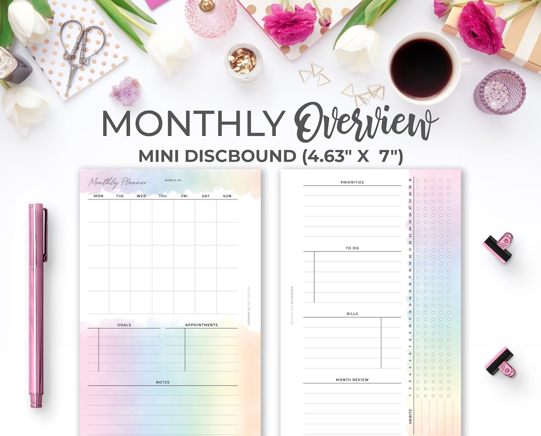 Mini Happy Planner Month on 2 Pages Planner Insert | Rainbow Printable ...
