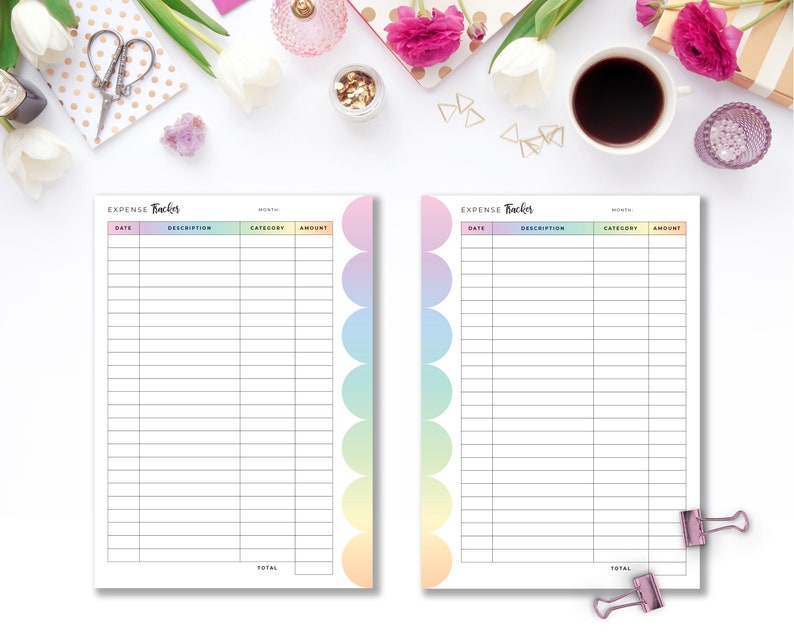 Expense Tracker A6 Inserts Rainbow Printable Monthly Expense - Etsy