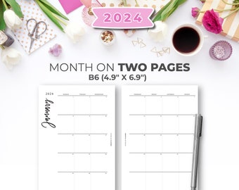 2024 Minimal B6 Printable Monthly Calendar Insert On Two Pages