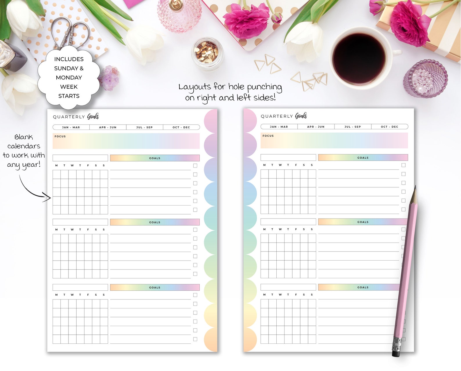 Productivity Planner Bundle Inserts A5 & Half Letter | Rainbow Project ...