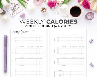 Weekly Calorie, Macro & Food Tracker Insert for Mini Happy Planner | Printable Mini Food Journal Planner Pages Mini Discbound 4.63" x 7"