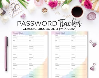 Watercolor Password Tracker Insert: Classic Happy Planner (Digital Download)