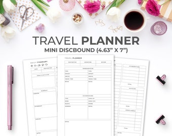 Travel Planner Inserts for Mini Happy Planner | Printable Minimal Vacation + Trip Itinerary Travel Planner Pages Mini Discbound