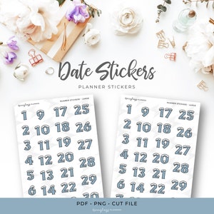 Printable Winter Snow Date Number Planner Stickers - Large (A03L)
