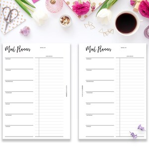 Meal Planner Insert A5 & Half Letter | Printable Minimal Weekly Menu ...