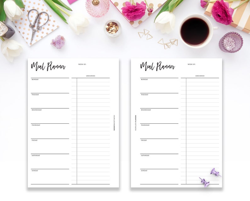 Meal Planner Insert A5 & Half Letter | Printable Minimal Weekly Menu ...