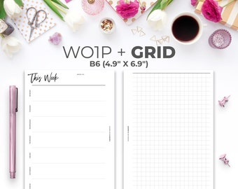 B6 Weekly Planner Insert: Minimal Grid Design (PDF Download)