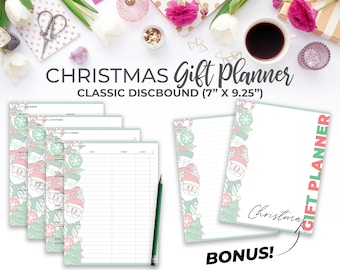 Christmas Gift Planner Inserts for Classic Happy Planner | Printable Holiday Present Tracker Planner Bundle Classic Discbound 7" X 9.25"