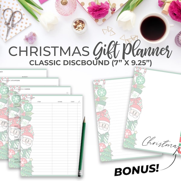 Christmas Gift Planner Inserts for Classic Happy Planner | Printable Holiday Present Tracker Planner Bundle Classic Discbound 7" X 9.25"