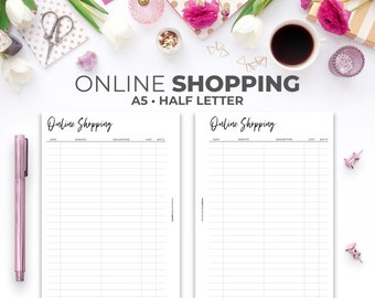 Online Shopping Tracker Inserts: A5 & Half Letter Planner Pages (Printable PDF)