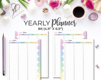 Yearly Planner B6 Inserts | Rainbow Printable Undated Yearly Overview Planning Pages